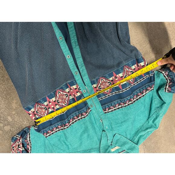 Free People Badlands Western Print Denim Mix Shirt Button Down Size XL - Picture 3 of 4